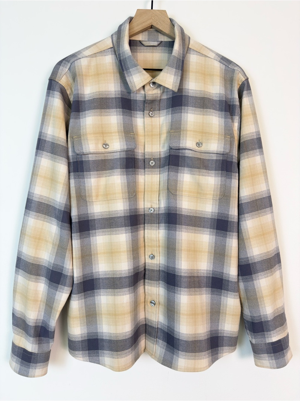 Vuori Plaid Button-Down Shirt in Cream and Gray Performance V1142